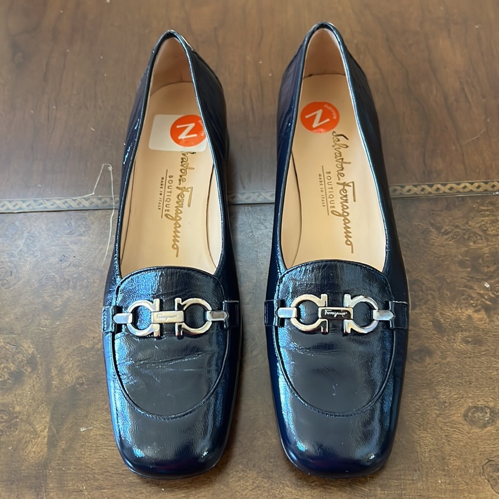 Salvatore Ferragamo Navy Blue Patent Leather Bit Loafers - Picture 10 of 12